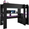 Image de Lit Mezzanine Combiné Enfant Led Gamer Online - 90 X 200 Cm - Noir Mat - Sommier Inclus -