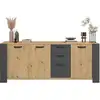 Image de Buffet Loft - Décor Chene Artisan Et Mélamine Gris Ombre - 3 Portes Et 3 Tiroirs - L 220 X P 52 X H 86.5 Cm -