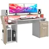 Image de Bureau Silver Avec Led - Décor Chêne Et Mélamine Blanc Brillant - L 178 X P 88 X H 68 Cm