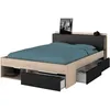 Image de Lit Adulte Combo 140x190/200 Cm - Chene Et Noir - 3 Tiroirs -