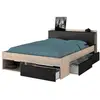 Image de Lit adulte parisot combo 140x190-200 chene noir 3 tiroirs 1630L240