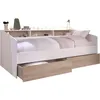 Image de Lit Banquette 2 Tiroirs 90 X 200/190 Cm - Mdf - Mat Décor Chene Et Blanc - Joy - 2339ense