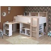 Image de Lit combiné 90 x 200 cm avec bureau et rangements - Blanc et naturel - APOLINO