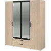 Image de Armoire VARIA - 4 portes battantes + 2 miroirs + 2 tiroirs - Décor chêne et noir - L160 x H 185 x P 51.7 cm