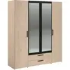 Image de Armoire varia - 4 portes battantes + 2 miroirs + 2 tiroirs - décor chene et noir - l160 x h 185 x p 51.7 cm 6531A4PM