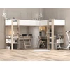 Image de Double lit mezzanine d'angle 2 x 90 x 200 cm - Avec rangements et bureaux - Blanc et naturel - LASCANO