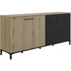 Image de Buffet L180 x P40 x H81 cm - TRUST - Chêne / Noir - 4 portes - 1 tiroir - GAMI