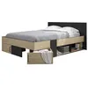 Image de DIAGONE Lit adulte avec tiroirs de rangement - Chataignier et noir - 140 x 190 - SWIVEL