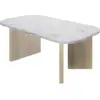 Image de Table Basse Ovale - Quartz - Blanc Effet Marbre - Pieds Épais En Chene - 105 X 58 X 39 Cm -