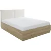 Image de Lit Coffre Tete Textile - Tidy - 140 X 190 Cm - Chene / Ecru - Sommier Inclus -