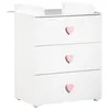 Image de Commode à langer - Babyprice - Basic - 3 tiroirs - En bois - Boutons coeur rose