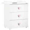 Image de Baby price new basic commode a langer 3 tiroirs - boutons coeur rose 1P163