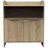 Image de Commode à langer 2 portes et une niche avec poignées dorées décor chêne doré - AZUR