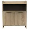 Image de Commode à langer 2 portes et une niche avec poignées dorées décor chêne doré