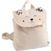 Image de Petit sac à dos maternelle - LEOPARD - velours côtelé écru - doublure motifs léopard - rabat auto-agrippant