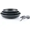 Image de Set De 3 Poeles - Am130 - Noir - Tous Feux Dont Induction - 20/24/28 Cm + 1 Poignée - Aluminium