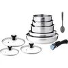 Image de Batterie De Cuisine Induction - Am4485 - Acier Inoxydable - 10 Pieces - Poignée Amovible - Tous Feux Dont Induction