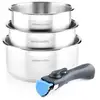 Image de Set De 3 Casseroles Inox 16-18-20 Cm + 1 Poignée - Tous Feux Dont Induction