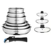 Image de Batterie de cuisine - ARTHUR MARTIN - 10 pièces - Acier inoxydable - Poignée amovible - Compatible induction