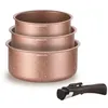 Image de Set de 3 casseroles - Tous feux dont induction - ARTHUR MARTIN - AM2366 - Ø 1618 et 20 cm + 1 poignée amovible - Terracotta