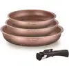 Image de Set De 3 Poeles - Tous Feux Dont Induction - Am9811 - Ø 20, 24 Et 28 Cm + 1 Poignée Amovible - Terracotta