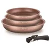 Image de Set de 3 poêles - Tous feux dont induction - ARTHUR MARTIN - AM9811 - Ø 20 24 et 28 cm + 1 poignée amovible - Terracotta