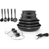 Image de Batterie De Cuisine Amovible 15 Pieces 16-20-22-24-26 Cm Noir - Tous Feux Dont Induction