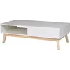 Image de Table basse scandinave blanc satiné avec pieds bois tilleul massif - L 120 x l 60 cm - HOME