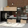 Image de Lit superposÃ© TWIN 90x190 avec armoire et tiroirs + 2 sommiers / Noir et ChÃªne blanchi/ 252x111x145 cm en occasion ou reconditionné