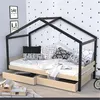 Image de Lit Cabane 90x190 2 Tiroirs Et Sommier Inclus Koala - Noir Et Bois