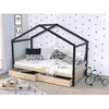 Image de Lit cabane enfant avec tiroirs - WEBER ETOILE - Bois pin massif - Naturel et noir