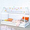 Image de Lit cabane 90x190 barrière de lit amovible et sommier inclus Panda - Blanc