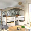 Image de Lit cabane PILOTI 90x190 + 2 tiroirs + 1 sommier / Blanc et Bois clair