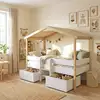 Image de Lit Cabane Piloti 90x200 + 2 Tiroirs + 1sommier / Blanc Et Bois Clair