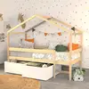 Image de Lit Cabane Mika 90x190 + Sommier + 2 Tiroirs / Bois Clair & Blanc