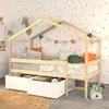 Image de Lit cabane MIKA 90x190 + sommier + 2 tiroirs / Bois clair & blanc