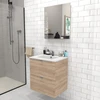 Image de Meuble Sous-vasque 2 Tiroirs Malaga 60 Cm + Vasque / Décor Chêne Blanchi