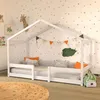 Image de Lit cabane enfant en pin massif avec barrières de protection INDIANA 90x190 + sommier / blanc