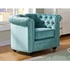 Image de Fauteuil Chesterfield - Velours Bleu Pastel
