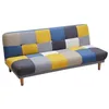 Image de Canapé 3 places convertible clic-clac en tissu MARDAG - Patchwork gris bleu jaune