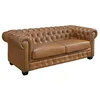 Image de Canapé chesterfield 3 places BRENTON 100% cuir de buffle premium - Caramel vintage