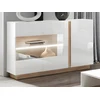 Image de Buffet MURARI - 3 portes - Avec LEDs - Blanc brillant et chêne