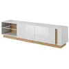 Image de Meuble TV MURARI - 2 portes et 2 niches - Avec LEDs - Blanc brillant et chêne