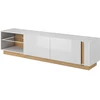 Image de Meuble TV MURARI - 2 portes et 2 niches - Avec LEDs - Blanc brillant et chêne