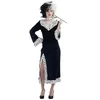 Image de P'tit Clown - Déguisement Femme Cruelle Adulte - Robe Noire Et Blanche Avec Col - Halloween, Carnaval, Cosplay, Fête - Taille L-xl