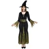 Image de Déguisement femme - PTITCLOWN - Robe longue sorcière noir et vert - Corset à lacets - Chapeau et ceinture