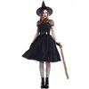 Image de Déguisement - Sorcière noire femme - Robe effet tulle - Ceinture gants chapeau inclus - T.L/XL