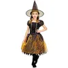 Image de Déguisement sorcière enfant - PTIT CLOWN - Robe à voile étoilé - Voile orange à étoiles - Chapeau inclus - Mixte