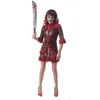 Image de Déguisement - Clown Diabolique Femme PTIT CLOWN - Robe rayée rouge/noir/beige - Perruque incluse - Kit complet Halloween