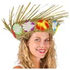 Image de Chapeau de paille hawaïen avec ceinture de fleurs multicolores - PTIT CLOWN - Accessoire de déguisement adulte
